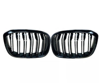 Load image into Gallery viewer, BMW X3 G01 M SPORT LOOK DOUBLE SLAT GLOSS BLACK FRONT KIDNEY GRILLES 18-21
