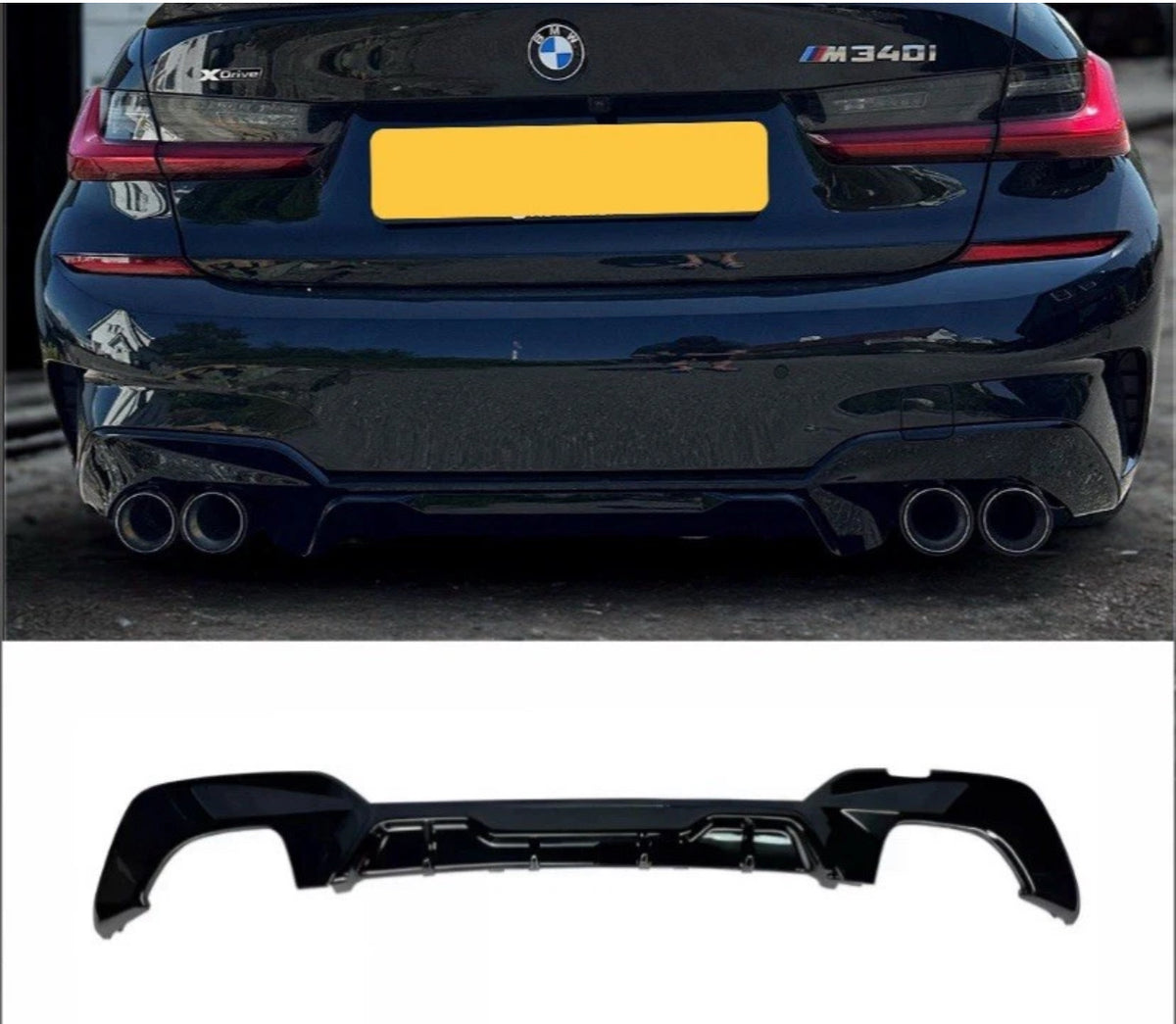BMW 3 SERIES G20 G21 GLOSS BLACK PERFORMANCE REAR DIFFUSER 340i QUAD