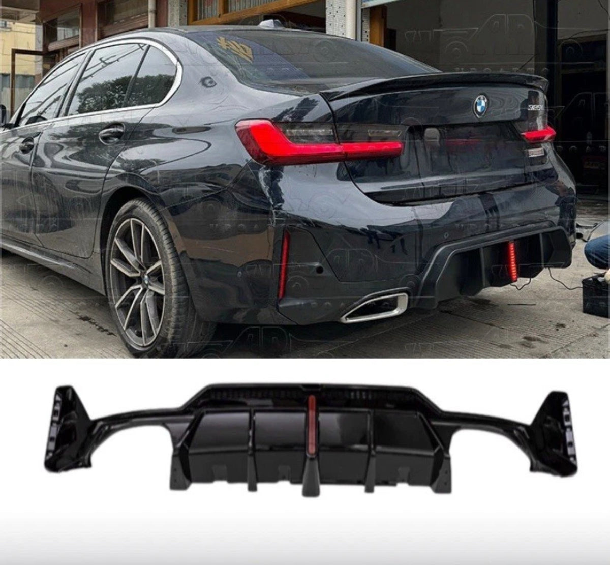 BMW 3 Series G20 G21 LCI 2023+ Gloss Black Rear Diffuser W/ LED Light 340i MP