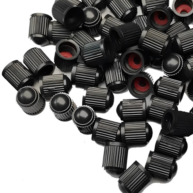 16x Black Tyre Valve Dust Caps With Internal Air Dust Water Seals Stee ...