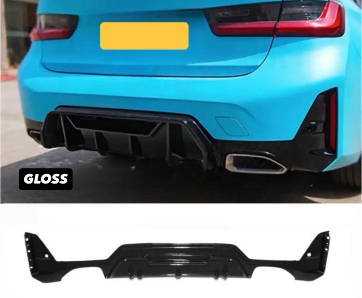 GLOSS BLACK M PERFORMANCE STYLE REAR DIFFUSER FOR BMW 3 SERIES G20 G21 LCI ABS QUAD