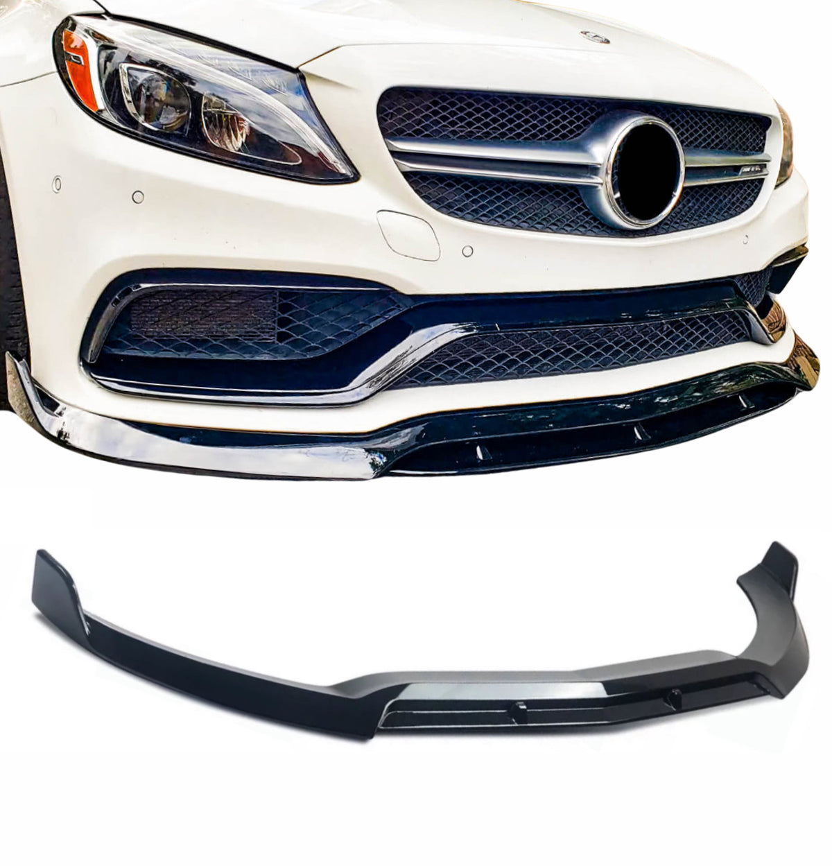 MERCEDES C CLASS A205 W205 C205 B STYLE GLOSS BLACK FRONT LIP SPLITTER 15-18