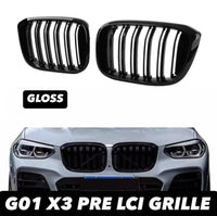 Load image into Gallery viewer, BMW X3 G01 M SPORT LOOK DOUBLE SLAT GLOSS BLACK FRONT KIDNEY GRILLES 18-21
