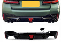 Load image into Gallery viewer, BMW 5 Series G30 M Sport Gloss Black Rear Valance Diffuser Quad Exit LED 18-20 - STM STYLING 
