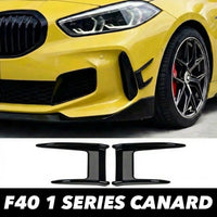 Load image into Gallery viewer, BMW 1 SERIES F40 M SPORT FRONT CANARDS FINS LIP MP GLOSS BLACK SPLITTER - STM STYLING 
