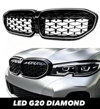Load image into Gallery viewer, BMW 3 SERIES G20 G21 PRE LCI 2019 -2022 LED KIDNEY GRILLE DIAMOND STYLE GLOSS BK
