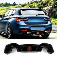 Load image into Gallery viewer, BMW 1 SERIES F20 F21 LCI GLOSS BLACK REAR DIFFUSER LIP VALANCE WITH LED 15-19
