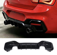 Load image into Gallery viewer, BMW 1 SERIES F20 F21 LCI 15-19 GLOSS BLACK REAR DIFFUSER LIP VALANCE BUMPER DUAL
