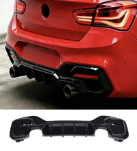 Load image into Gallery viewer, BMW 1 SERIES F20 F21 LCI 15-19 GLOSS BLACK REAR DIFFUSER LIP VALANCE BUMPER DUAL
