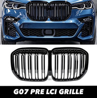 Load image into Gallery viewer, BMW X7 G07 PRE-LCI DOUBLE SLAT FRONT KIDNEY GRILLE GLOSS BLACK 2019-2022
