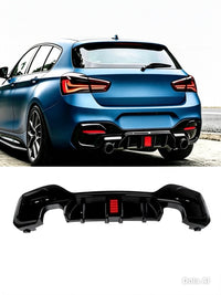 Load image into Gallery viewer, BMW 1 SERIES F20 F21 LCI GLOSS BLACK REAR DIFFUSER LIP VALANCE WITH LED 15-19
