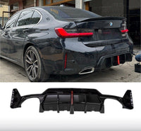 Load image into Gallery viewer, BMW 3 Series G20 G21 LCI 2023+ Gloss Black Rear Diffuser W/ LED Light 340i MP
