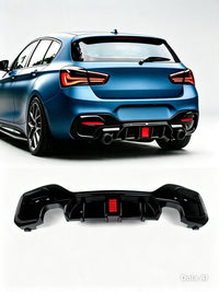Load image into Gallery viewer, BMW 1 SERIES F20 F21 LCI GLOSS BLACK REAR DIFFUSER LIP VALANCE WITH LED 15-19
