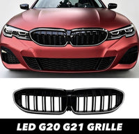 Load image into Gallery viewer, DOUBLE SLAT FRONT LED KIDNEY GRILLE LIGHT BLACK GRILL FOR BMW 3 SERIES G20 19-22
