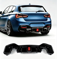 Load image into Gallery viewer, BMW 1 SERIES F20 F21 LCI GLOSS BLACK REAR DIFFUSER LIP VALANCE WITH LED 15-19
