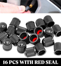 Load image into Gallery viewer, 16x Black Tyre Valve Dust Caps With Internal Air Dust Water Seals Steel Alloys
