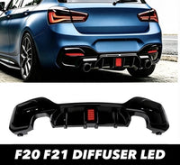 Load image into Gallery viewer, BMW 1 SERIES F20 F21 LCI GLOSS BLACK REAR DIFFUSER LIP VALANCE WITH LED 15-19
