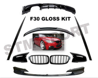 Load image into Gallery viewer, BMW F30 GLOSS BLACK KIT FRONT LIP SPLITTER DIFFUSER SPOILER GRILLES MIRROR COVER
