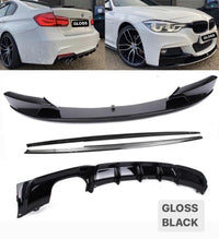 Load image into Gallery viewer, BMW F30 F31 GLOSS BLACK KIT 3 SERIES FRONT SPLITTER DIFFUSER SIDE SINGLE EXIT
