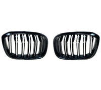 Load image into Gallery viewer, BMW X3 G01 M SPORT LOOK DOUBLE SLAT GLOSS BLACK FRONT KIDNEY GRILLES 18-21
