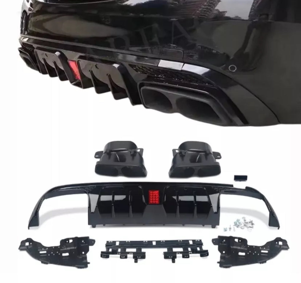 MERCEDES BENZ W205 AMG C63 REAR BUMPER DIFFUSER AMG B STYLE WITH TAILPIPE LED - STM STYLING 