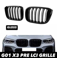 Load image into Gallery viewer, BMW X3 G01 M SPORT LOOK DOUBLE SLAT GLOSS BLACK FRONT KIDNEY GRILLES 18-21
