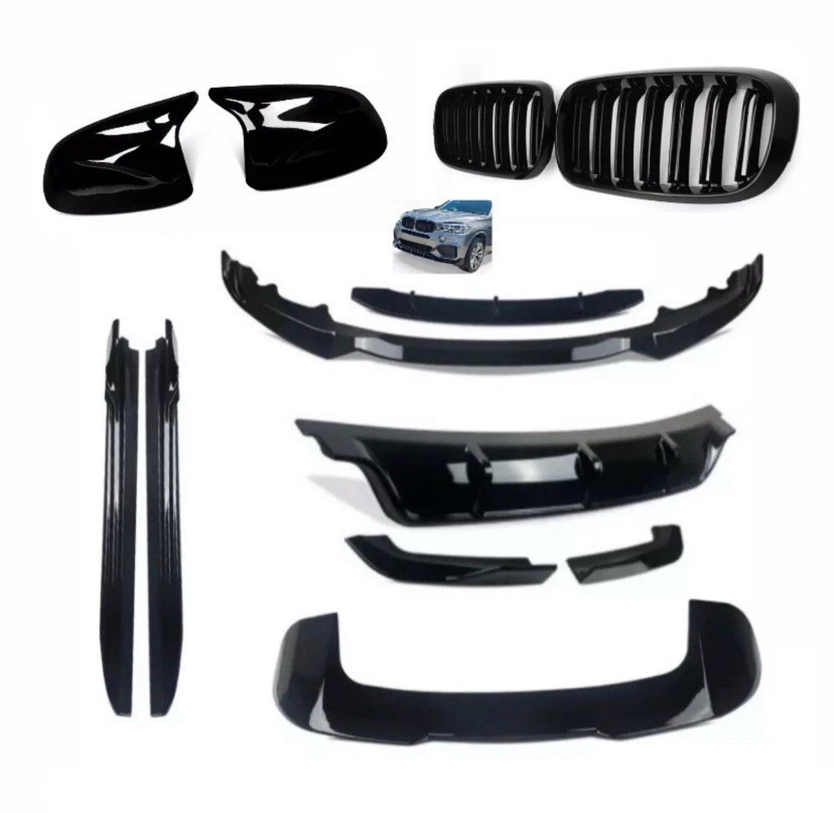 BMW X5 F15 KIT SPLITTER DIFFUSER SIDE SKIRTS SPOILER GLOSS BLACK GRILLES MIRRORS