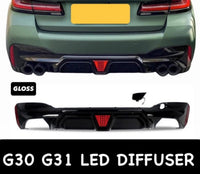 Load image into Gallery viewer, BMW 5 Series G30 M Sport Gloss Black Rear Valance Diffuser Quad Exit LED 18-20 - STM STYLING 
