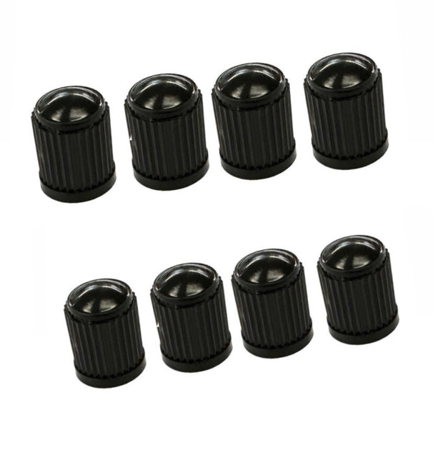 8x DUST AIR VALVE TYRE CAPS BLACK PLASTIC COVERS CAR BIKE WHEEL & MOTO ...