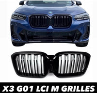 Load image into Gallery viewer, BMW X3 G01 X4 G02 LCI Facelift Gloss Black Twin Slat Kidney Grille Grills 2022+
