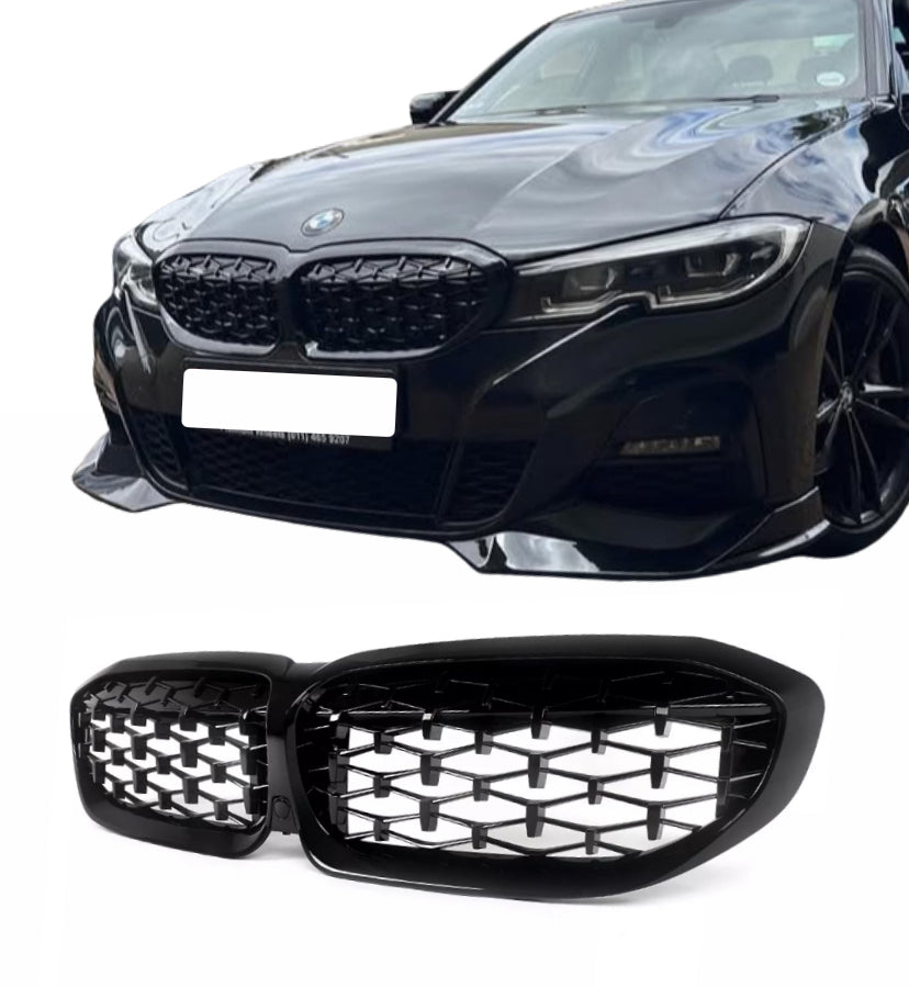 BMW 3 Series G20 G21 Front Kidney Grilles Grills Style Gloss Black 2019-22 - STM STYLING 