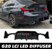 Load image into Gallery viewer, BMW 3 Series G20 G21 LCI 2023+ Gloss Black Rear Diffuser W/ LED Light 340i MP - STM STYLING 
