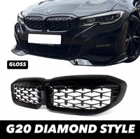 Load image into Gallery viewer, BMW 3 Series G20 G21 Front Kidney Grilles Grills Style Gloss Black 2019-22 - STM STYLING 
