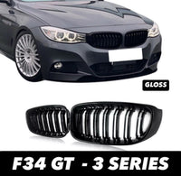 Load image into Gallery viewer, BMW 3 SERIES F34 GT GRAN TURISMO GLOSS BLACK FRONT KIDNEY GRILLES TWIN SPOKE
