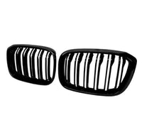 Load image into Gallery viewer, BMW X3 G01 M SPORT LOOK DOUBLE SLAT GLOSS BLACK FRONT KIDNEY GRILLES 18-21
