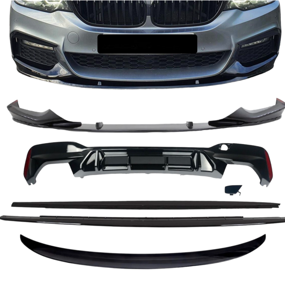 BMW 5 Series G30 Kit Splitter M5 Style Diffuser Side Extensions Spoiler Gloss Black