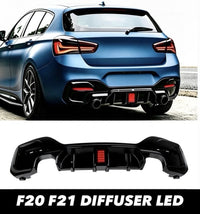 Load image into Gallery viewer, BMW 1 SERIES F20 F21 LCI GLOSS BLACK REAR DIFFUSER LIP VALANCE WITH LED 15-19
