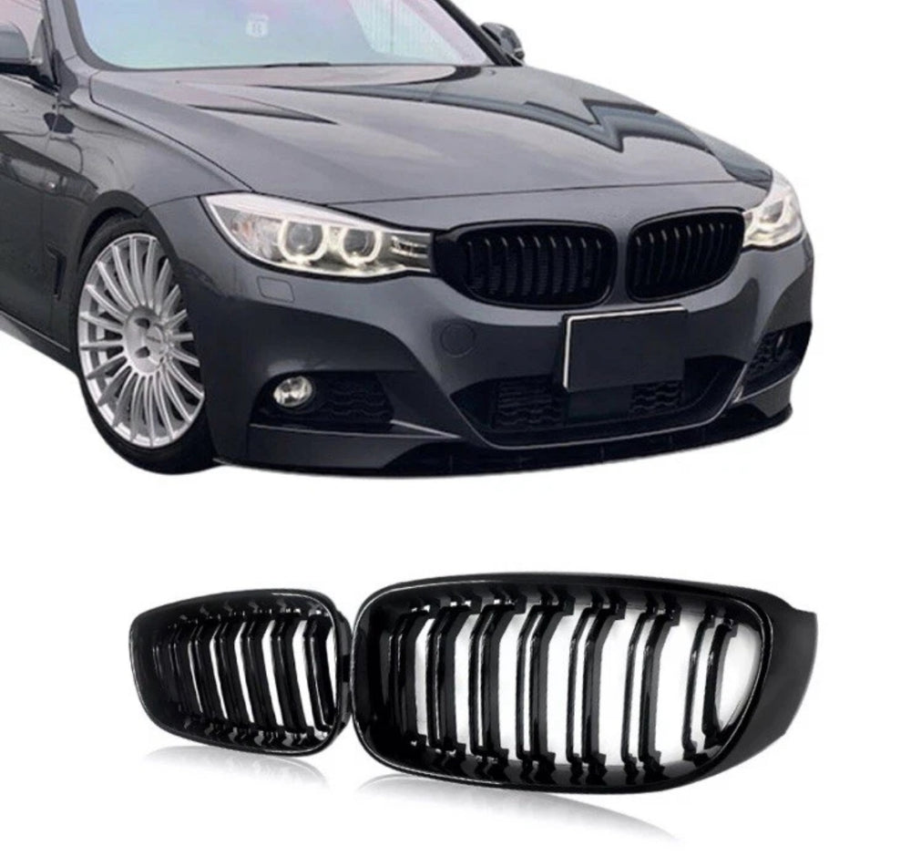 BMW 3 SERIES F34 GT GRAN TURISMO GLOSS BLACK FRONT KIDNEY GRILLES TWIN SPOKE
