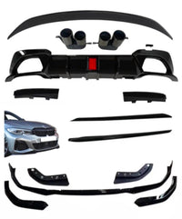 Load image into Gallery viewer, BMW 3 SERIES G20 KIT GLOSS BLACK BODYKIT FRONT LIP SPOILER LED DIFFUSER QUAD TIP
