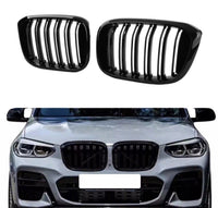 Load image into Gallery viewer, BMW X3 G01 M SPORT LOOK DOUBLE SLAT GLOSS BLACK FRONT KIDNEY GRILLES 18-21
