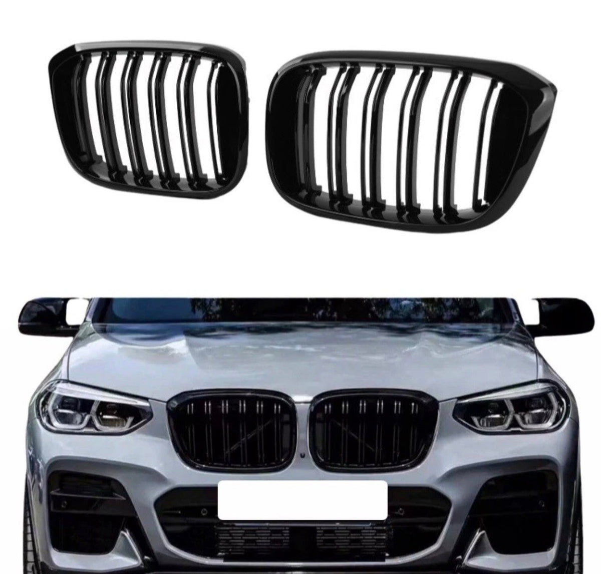 BMW X3 G01 M SPORT LOOK DOUBLE SLAT GLOSS BLACK FRONT KIDNEY GRILLES 18-21