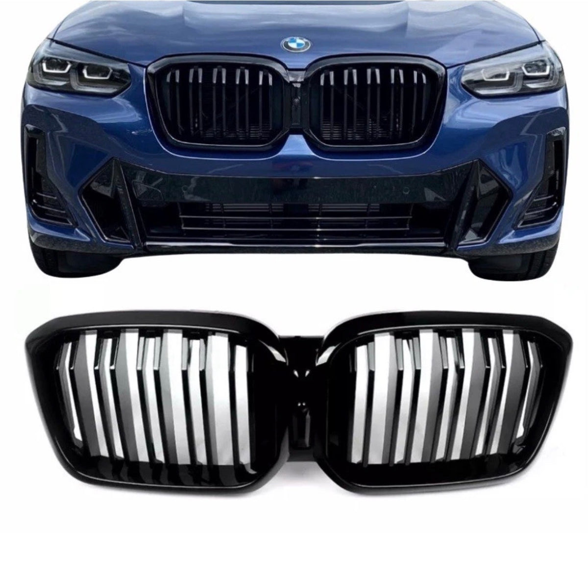 Gloss Black Kidney Grille Pair For BMW X3 F25 X4 F26 2014-2017 Facelift – Double Line, Direct Fit