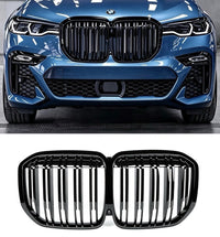 Load image into Gallery viewer, BMW X7 G07 PRE-LCI DOUBLE SLAT FRONT KIDNEY GRILLE GLOSS BLACK 2019-2022
