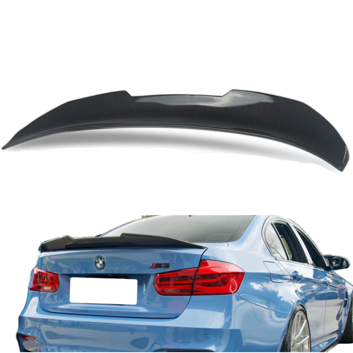 Boot Spoiler - High Kick - V Style - Fits BMW F30 F80 3 Series - Carbon Look