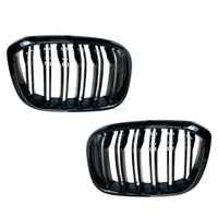 Load image into Gallery viewer, BMW X3 G01 M SPORT LOOK DOUBLE SLAT GLOSS BLACK FRONT KIDNEY GRILLES 18-21
