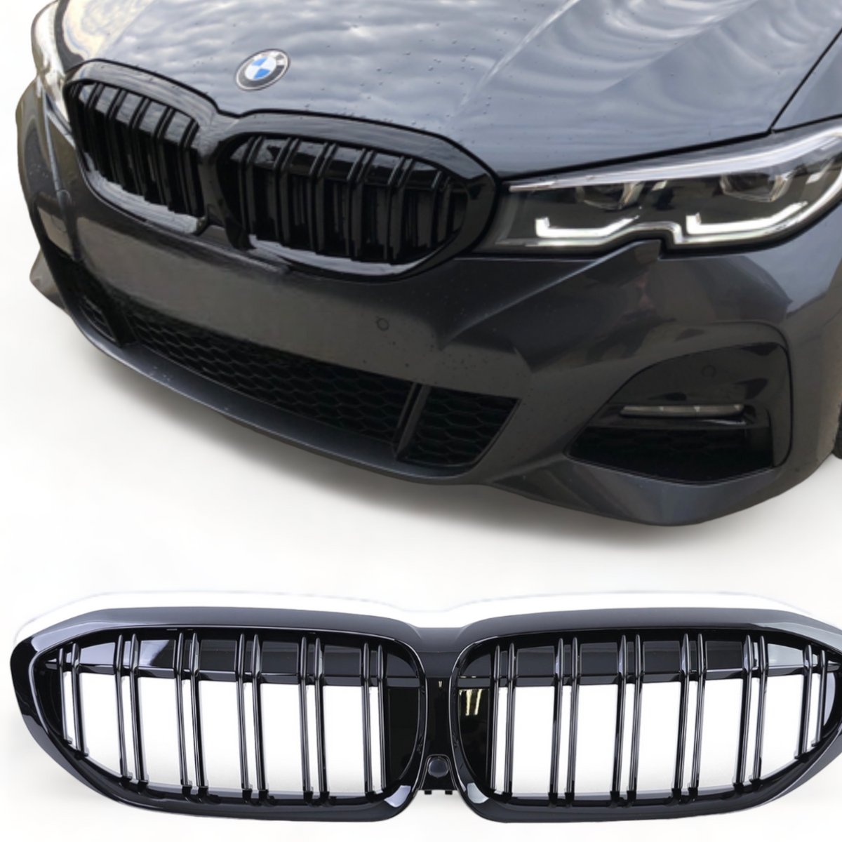 Front Grilles - Double Slat - Fits BMW G20 G21 - 3 Series - Gloss Black