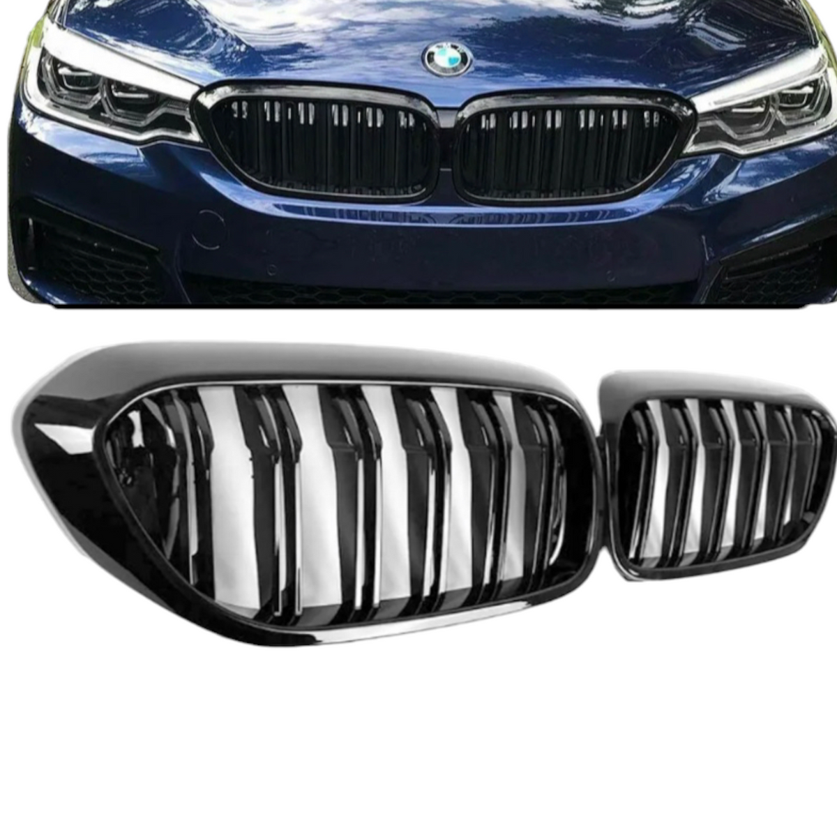 Front Grilles - Double Slat - Fits BMW G30 G31 2017-2018 - 5 Series - Gloss Black