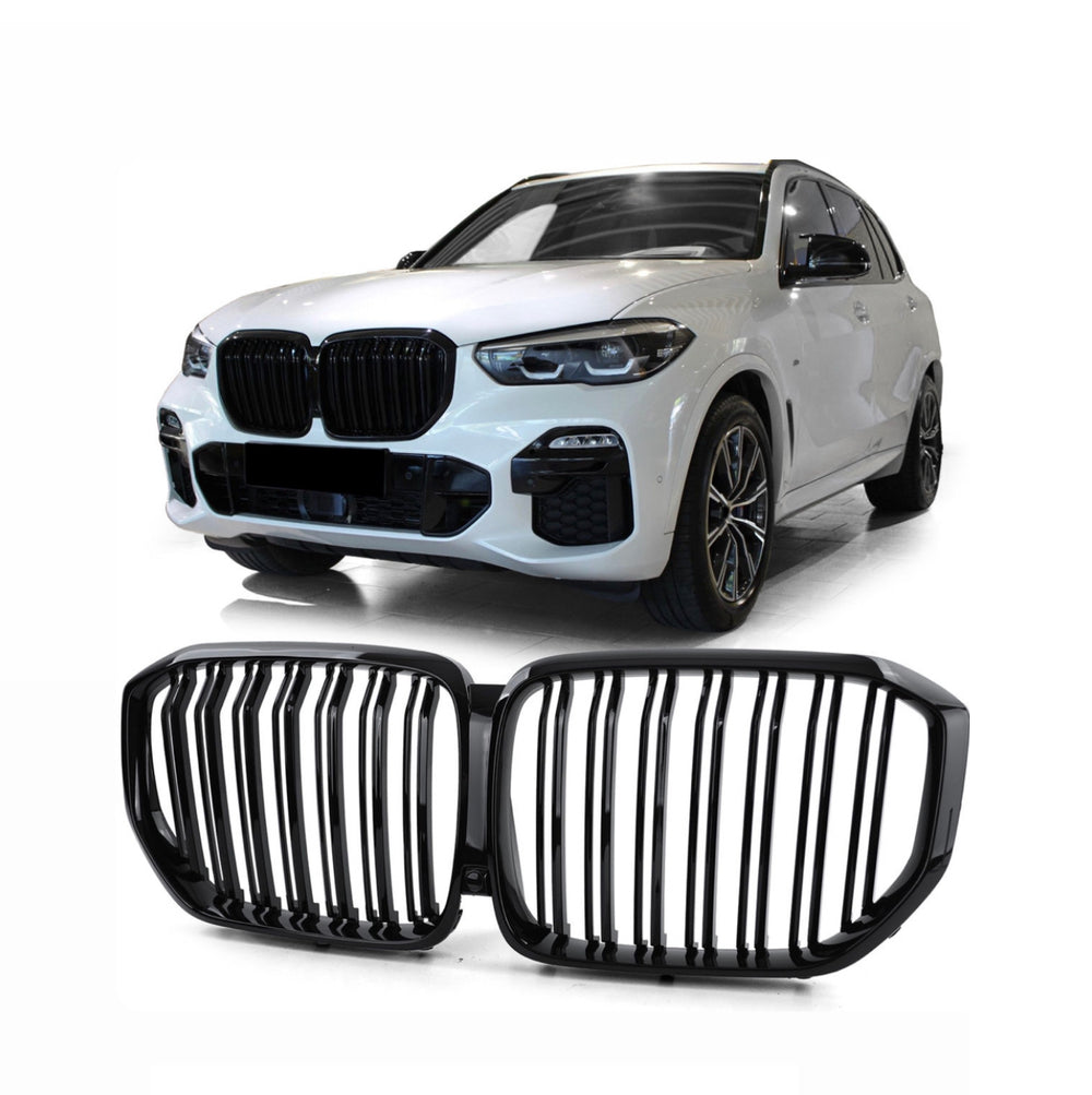 Front Kidney Grilles - Double Line - Fits BMW X5 G05 - M Sport - Gloss Black