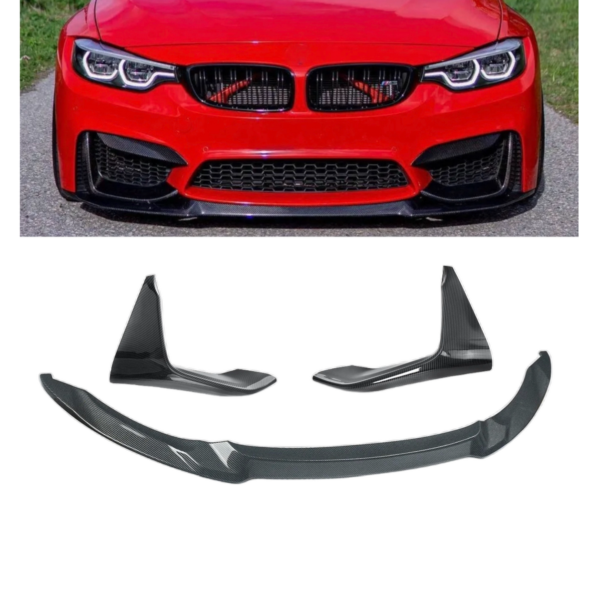 Front Splitter With Canards - CS Style - Fits BMW F80 F82 F83 M3 M4 - ABS - Carbon Look