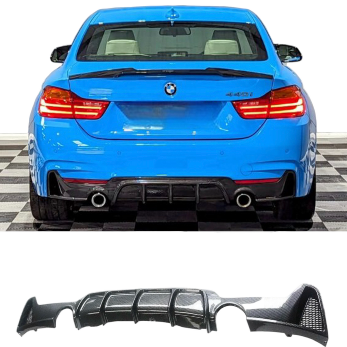 Rear Diffuser - Dual Exit - Fits BMW F32 F33 F36 - 4 Series - M Performance - Carbon Look
